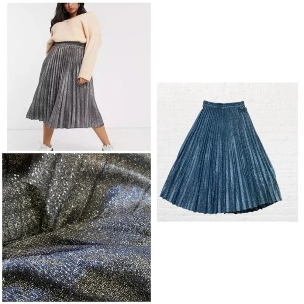 New Look silver glitter midi skirt